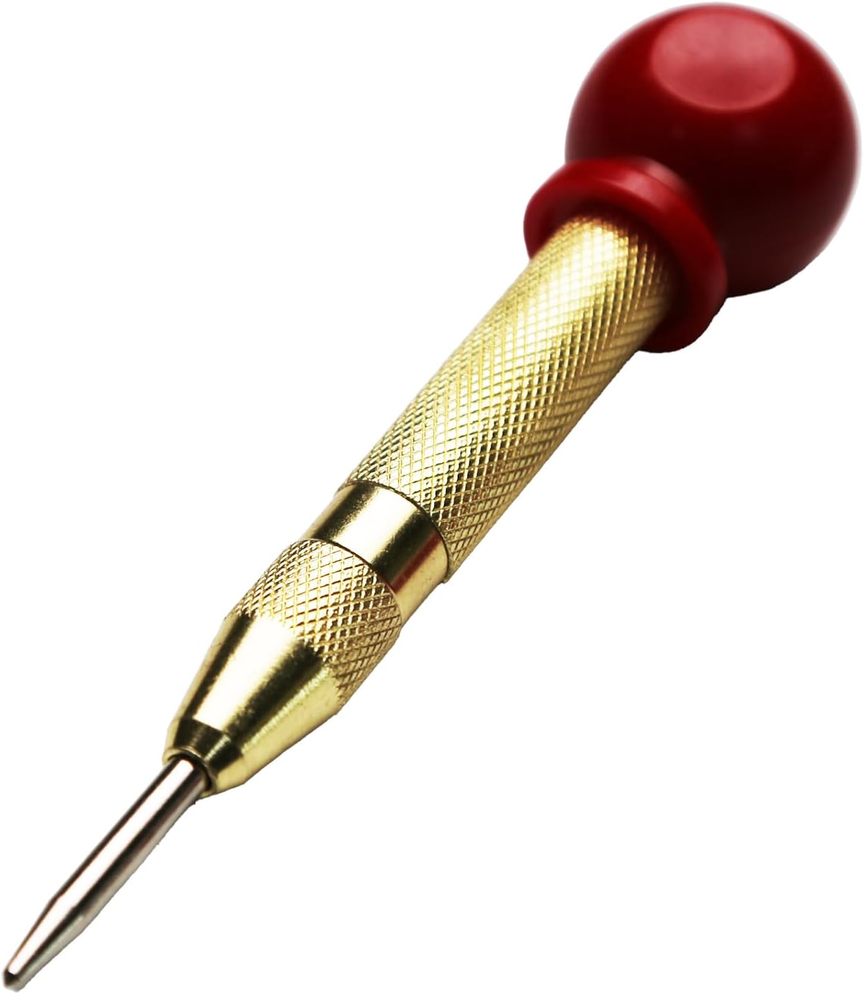 TMAX 5 Inch Premium Spring Loaded Automatic Center Punch with Palm Cushion Cap, Adjustable Spring Loaded Center Hole Punch, Heavy Duty Steel Automatic Center Marker Punch for Metal, Wood, Glass