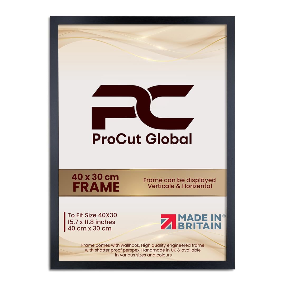 Procut Global 40X30CM Black Picture Frames - Modern Wooden Photo Frame with Shatterproof Perspex for Wall or Tabletop - Perfect for Posters, Certificates, Prints - Sizes & Colors Available
