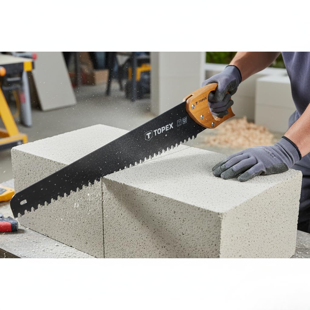 TOPEX Gasbetonsäge 600 mm – Handsäge für Porenbeton mit 17 Hartmetallzähnen Widia – robuste Bausäge mit Holzgriff für Gasbeton Ytong Porenbeton Steine