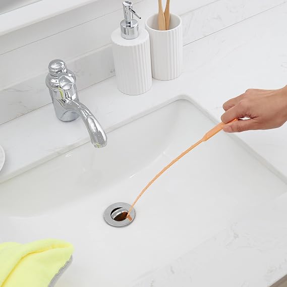 Amazon Basics Drain Clog Remover Tool, 6 Pack with 5 Plastic and 1 Stainless Steel Drain Snakes, Hair Unclogger for Toilet, Kitchen Sink, Bathroom Tub, Shower, Sewer