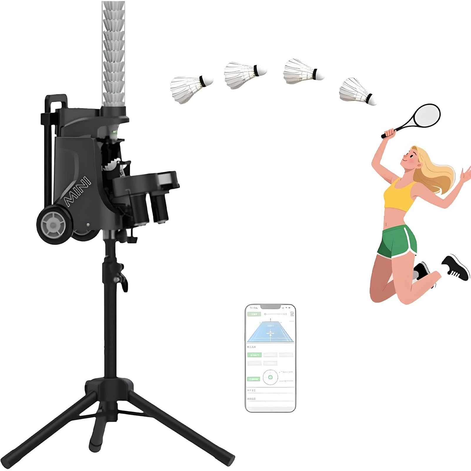 DNEPEI Portable Badminton Launcher,Adjustable Speed & Frequency, Smart Shuttlecock Feeder, Badminton Training Machine for Beginners and Professionals PB-MINI