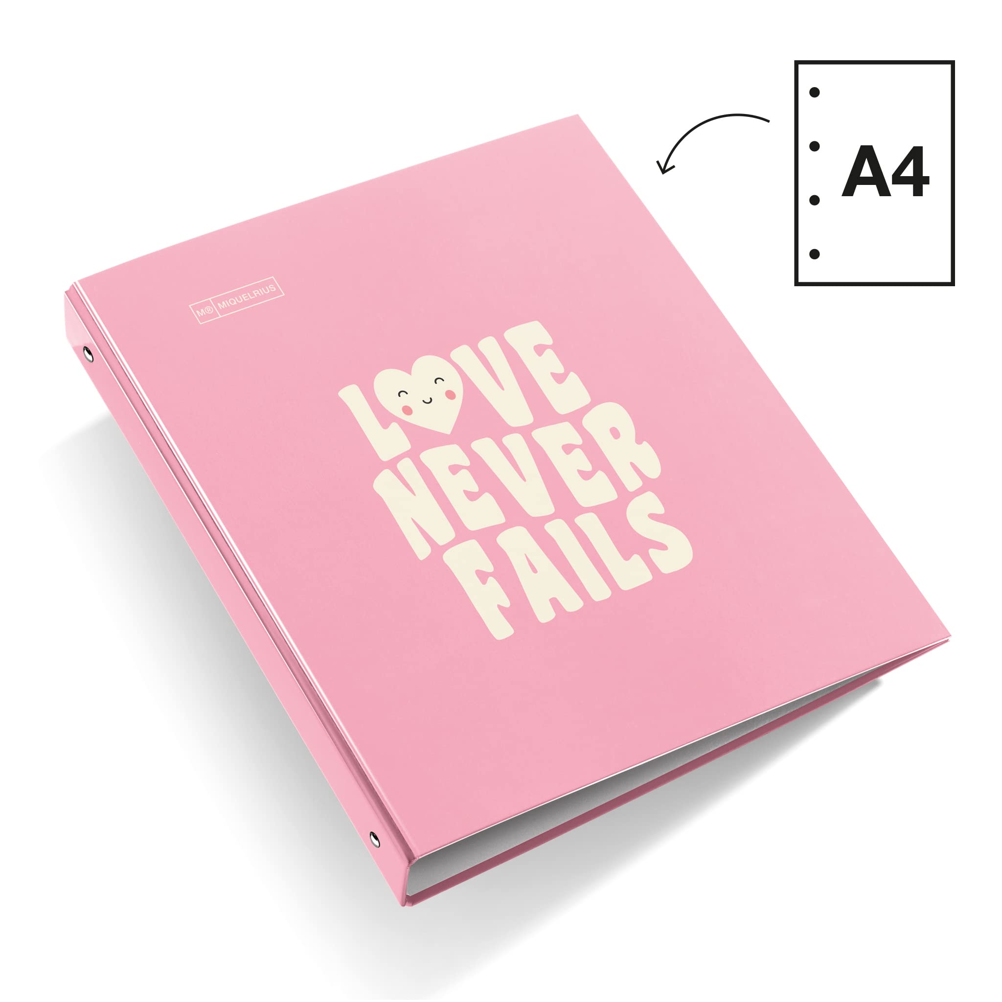Miquelrius Cartella Portadocumenti con Anelli, Formato A4, 4 Anelli da 25 Mm, Cartoncino Rigido Laminato, Design Messaggi Rosa
