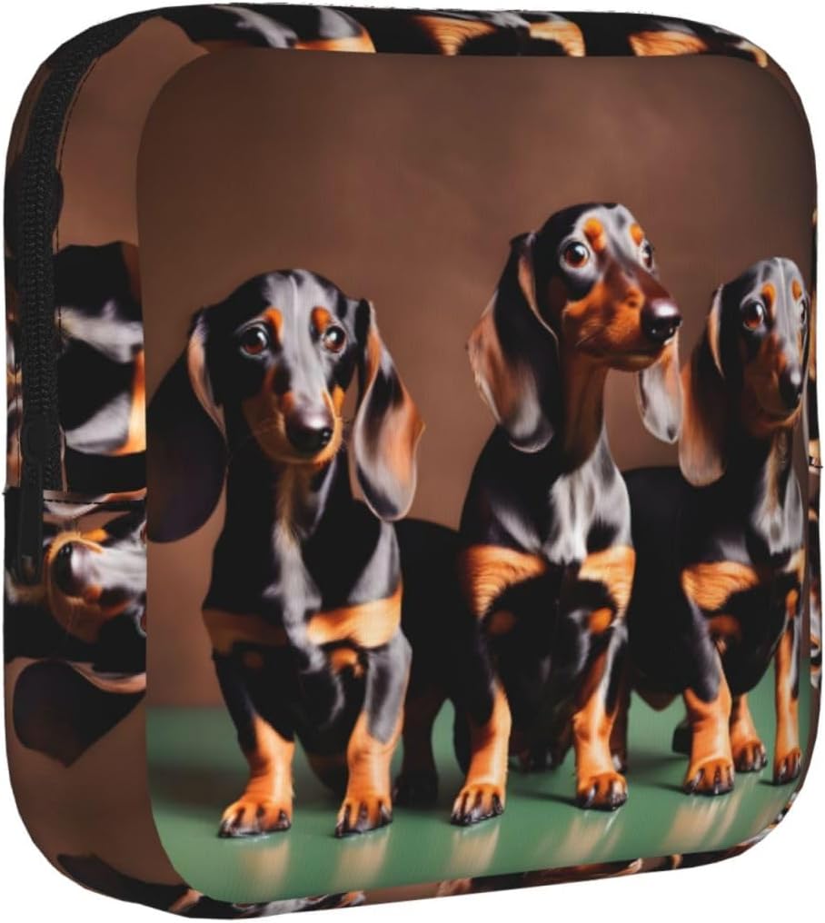 Dachshund Weiner Dog Print Women Period Bag Sanitary Pouch Portable Pad Pouch Tampon Holder Small Zipper Pouch Storage Bag