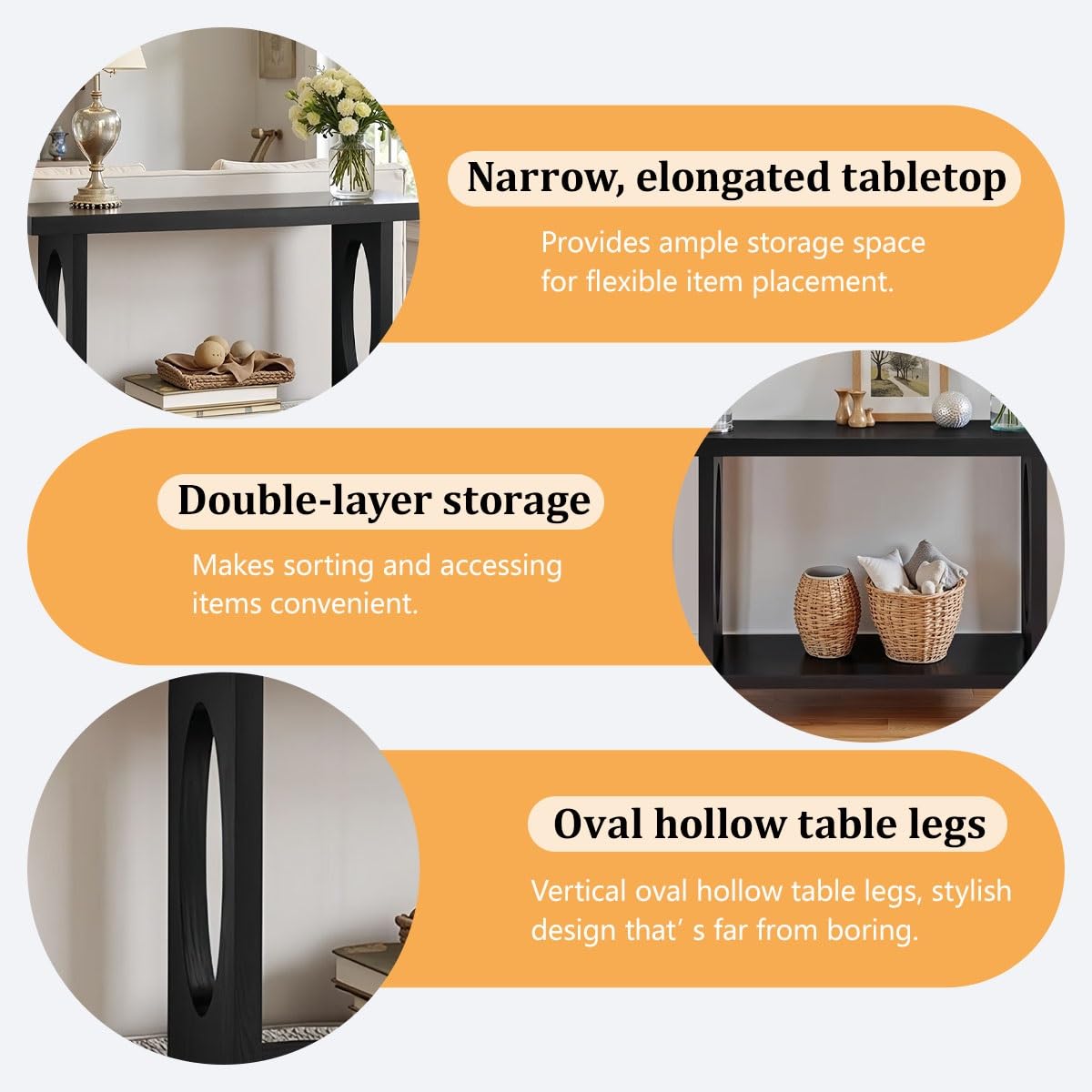Tavolo consolle con gambe traforate – Tavolo da ingresso stretto 80 cm con 2 ripiani portaoggetti per ingresso, soggiorno, ufficio