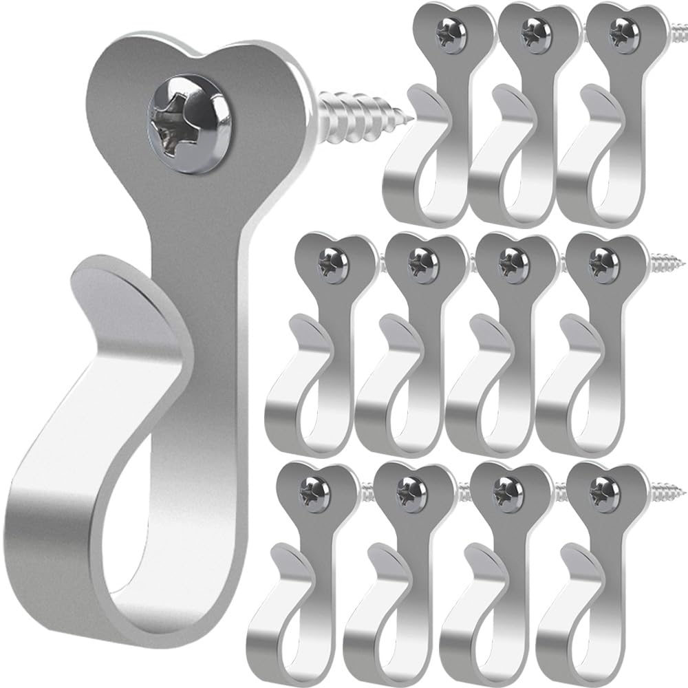 Dreecy String Light Hooks for Outside Stainless Steel Outdoor Lights Hanger Hooks for Outdoor String Lights Outdoor Screw Hooks for Christmas Party Easy Release Wire and Fairy Led Lights, 20 Packs