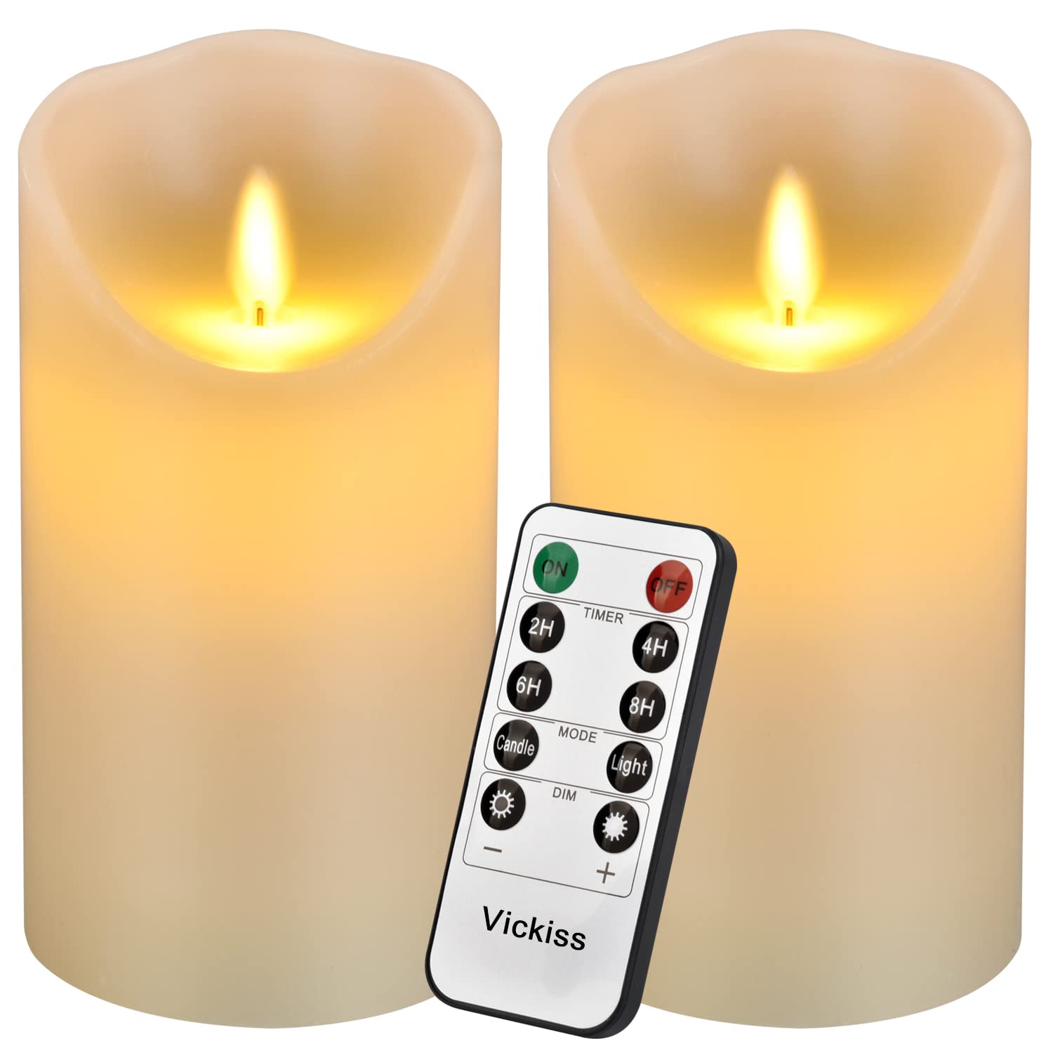 Vickiss Flameless Candles Battery Operated Candles Ivory Real Wax Pillar LED Candles with 10-Key Remote and Cycling 24 Hours Timer (2 Pack - 3.25" x 6")