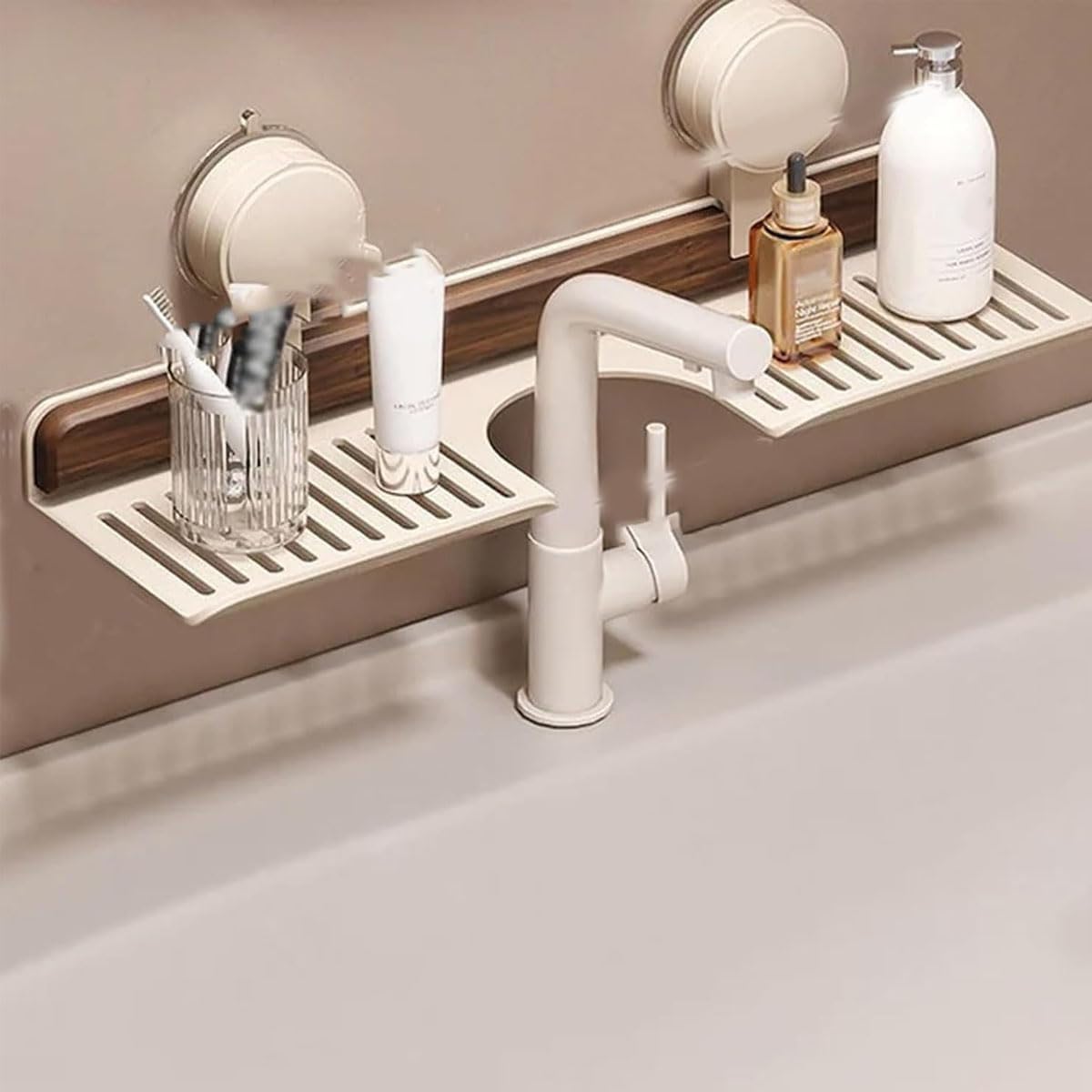 ZQFHSX White 50cm Wall Mounted Walnut Bathroom Kitchen Suction Cup Shelf Over Faucet Sink Rack Removable Vanity Tray for & Storage