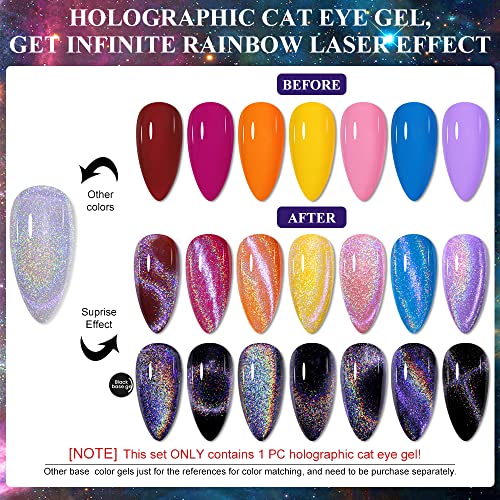 MIZHSE Universal Rainbow Cat Eye Gel Nail Polish Laser Holographic 9D Cat Eye Gel Polish Soak Off LED UV Gel Nail Art Varnish with Magnetic 10ml*1 - Image 3