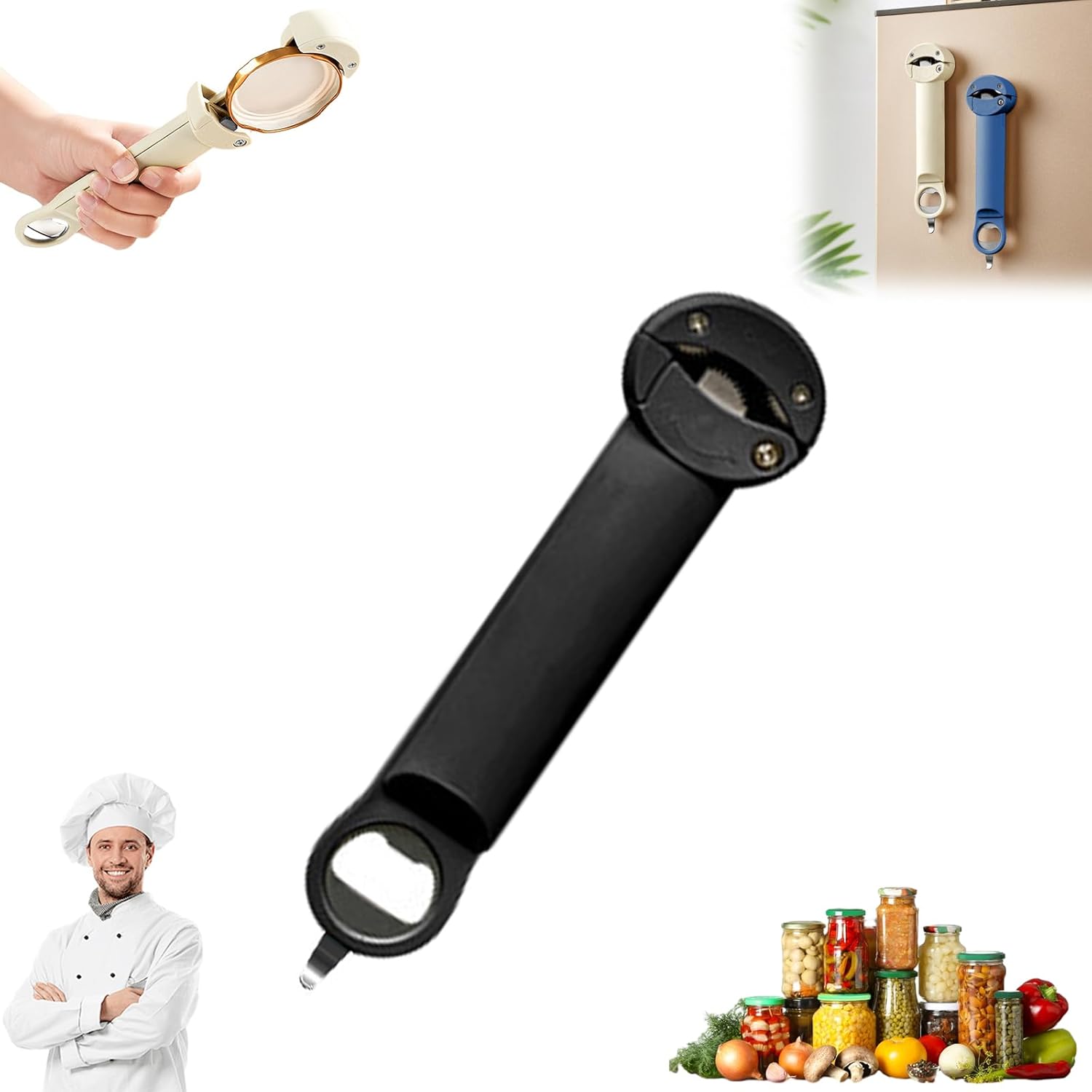 Seinohome Jar Opener,Multifunctional Retractable Bottle Opener,Adjustable Multifunctional Stainless Steel Can Opener,Jar Opener Tool,Labor-Saving Bottle Opener with Stainless Steel Gear (Black)