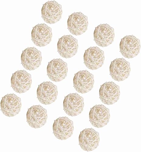 Miniatura 7 de Tbest Bolas decorativas de mimbre de ratán, 20 unidades, adornos decorativos para bodas, Navidad, fiestas de cumpleaños (blanco)