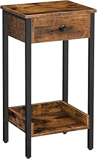 HOOBRO Tall Side Table, Nightstand, End Table with Drawer and Storage Shelf, Industrial End Telephone Table, for Study, Bedroom, Space Saving, Rustic Brown and Black BF71BZ01