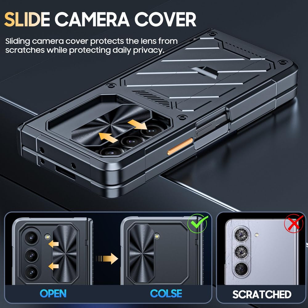 Funda con bisagras y Soporte, Funda con película Protectora de Cobertura Total para Samsung Galaxy Z Fold 5, Azul Cielo, para Samsung Galaxy Z Fold 5