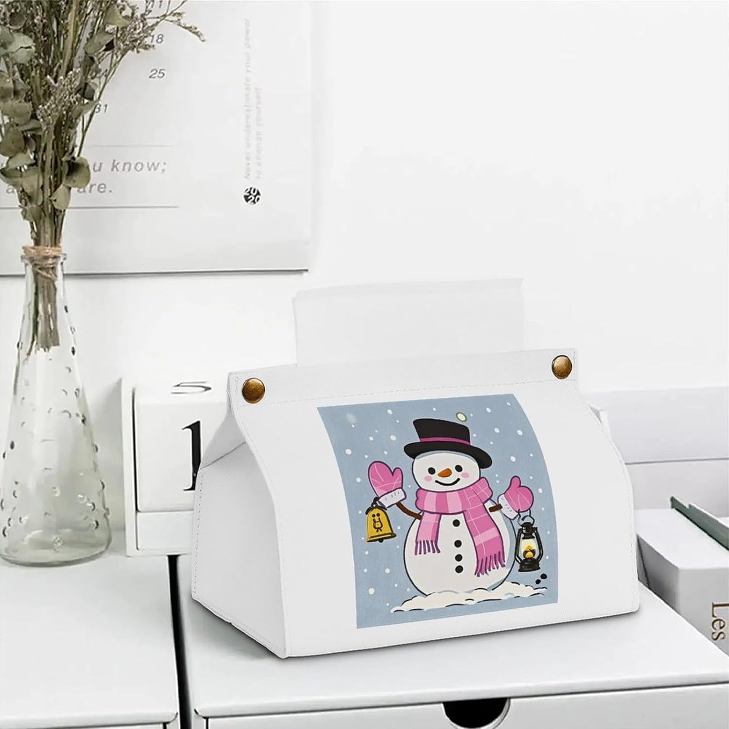 Decorative PU Tissue Paper Holder Moving Forward on A Snowy Night Printed Tissue Box Cover Napkin Tissues Organizer Home Decor for Bathroom Night Stands Desk Car Dining Table image 5