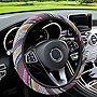 YOGURTCK Cute Boho Steering Wheel Cover Tribal with Aztec Ethnic Style Flax Cloth, Universal 15 Inch for Women Girls, Fit Vehicles, Sedans, SUVs, Vans, Trucks - Colorful