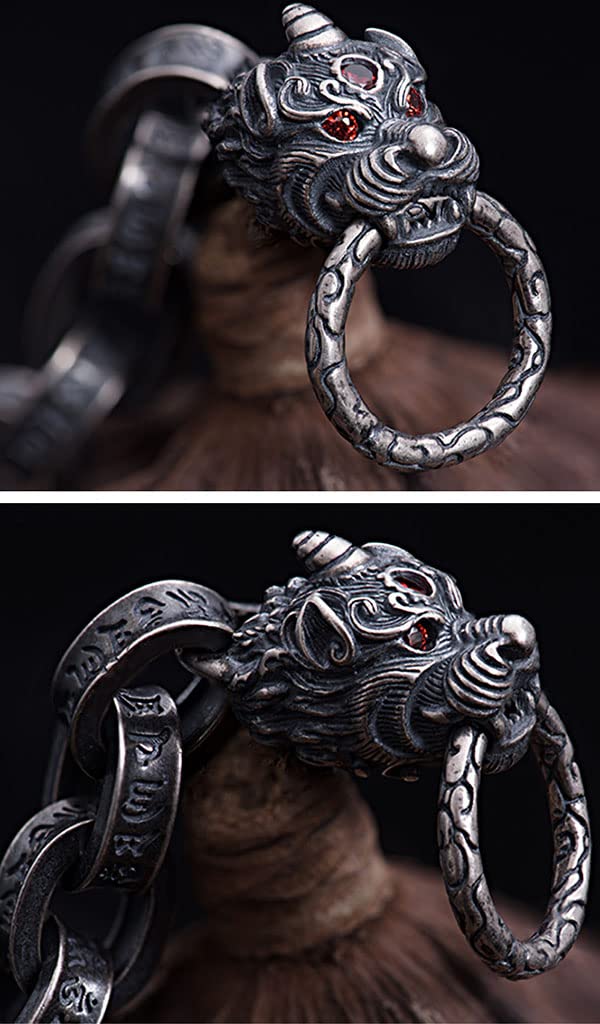Herren 925 Armband Aus Sterlingsilber, Viking Handgefertigt Fenrir Wolfskopf Vintage Runenbündchen Armbänder, Nordisch Skandinavisch Amulett Geschenk