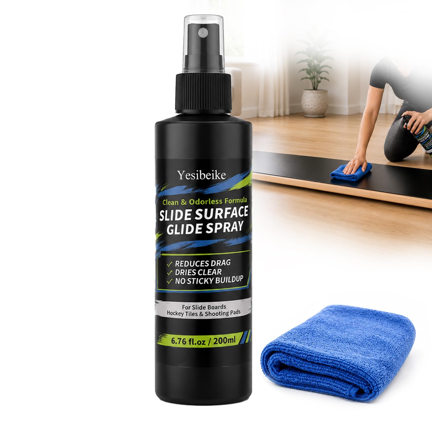Yesibeike 6.76 fl oz Slide Surface Glide Spray Kit, Odorless Glide Polish to Help Reduce Drag on Slide Boards, Hockey Tiles, Shooting Pads, Air Hockey & Shuffleboard Tables product listing