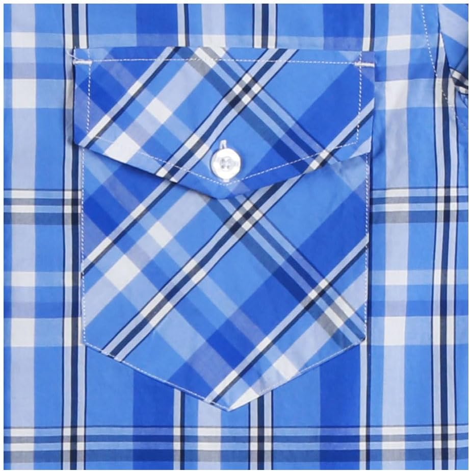 NUTEXROL Mens Short Sleeve Plaid Button Down Shirt Western Casual Shirts with Two Pockets - Image 6