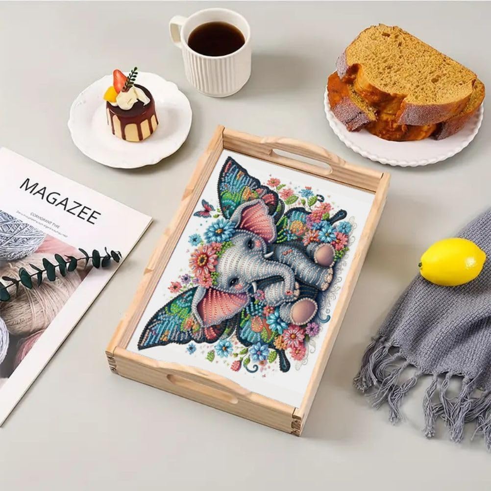 yzARTche Diamond Art Painting Trays, Diamond Art Elephant Serving Trays with Lids and Handles for Home Kitchen Organizer-02