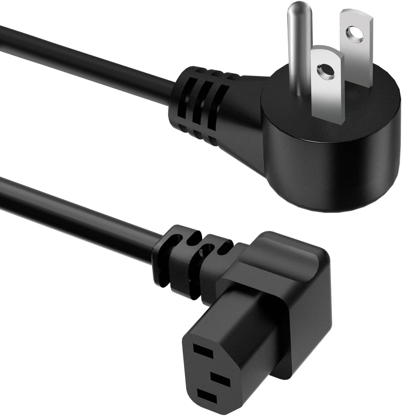 3 Prong AC Power Cord 15FT, 90 Angled Plug Replacement Cable, NEMA 5-15P to C13, Compatible with TV, Desktop, Computer, Radio, Monitor, Printer, HP, Dell, Asus, ETL 18AWG 125V 10A- Bend Upward