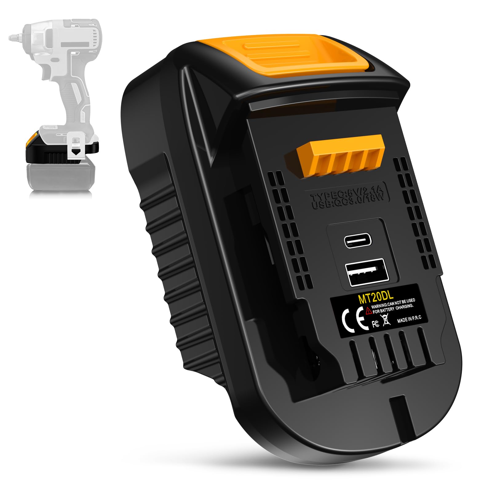 Upgraded 2-USB MT20DL Adapter for Dewalt 20V Cordless Tools, for Makita 18V Battery Used for Dewalt 20V 60V MAX Tool, with Fast Charging USB-A&C