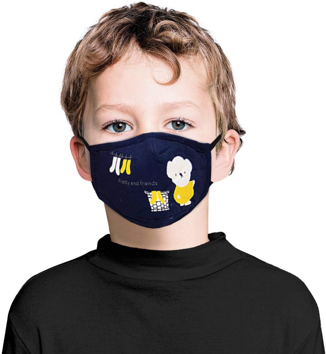 Cotton Kids Children PM 2.5 Washable and Reusable Anti Pollution Dust Face Mask with Replaceable Filter Star Blue
