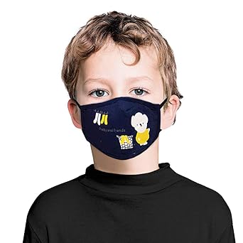 VRITRAZ Cotton Reusable Face Mask with Replaceable Filter (Star Blue, Without Valve) for Kids