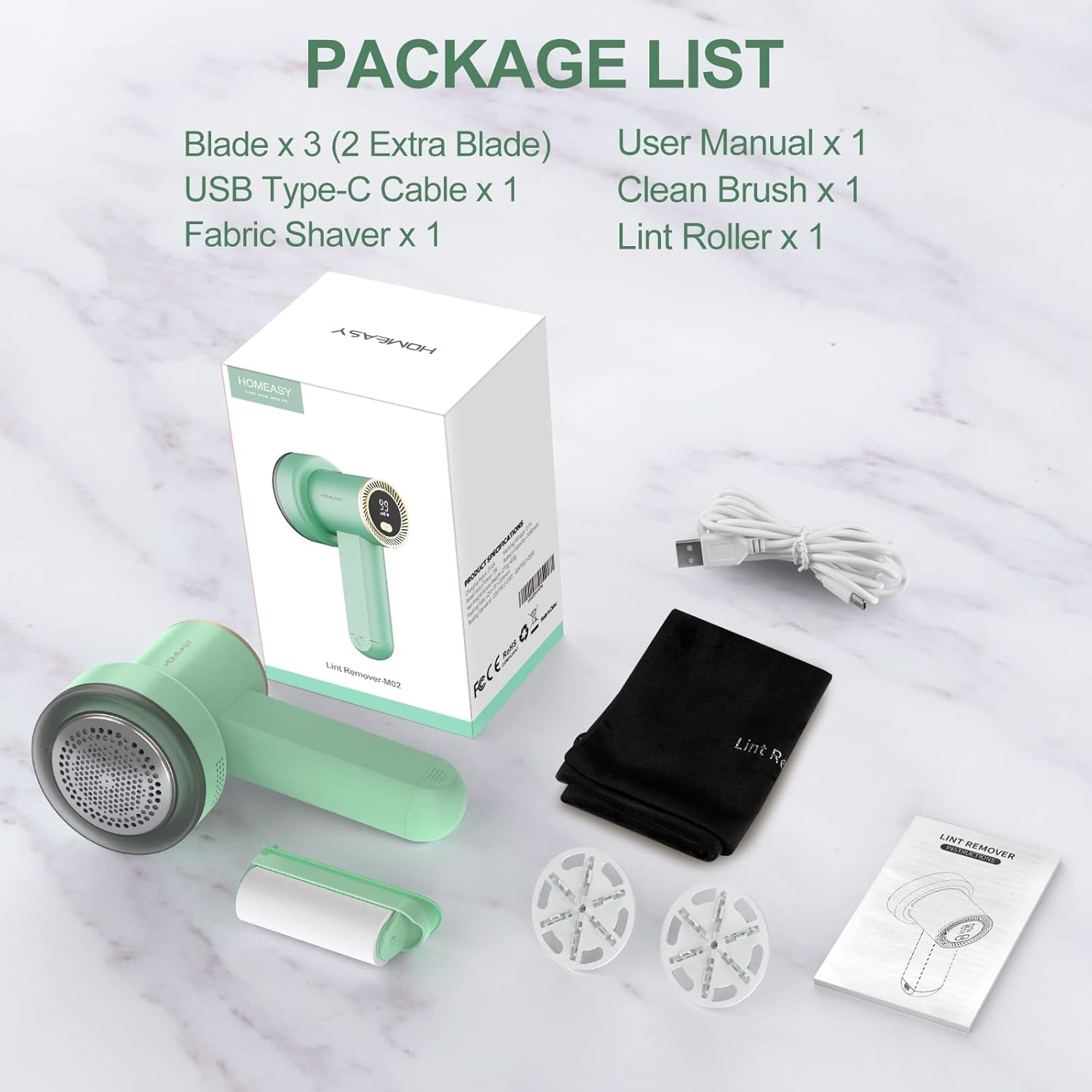 Contents of the HOMEASY Fabric Shaver package