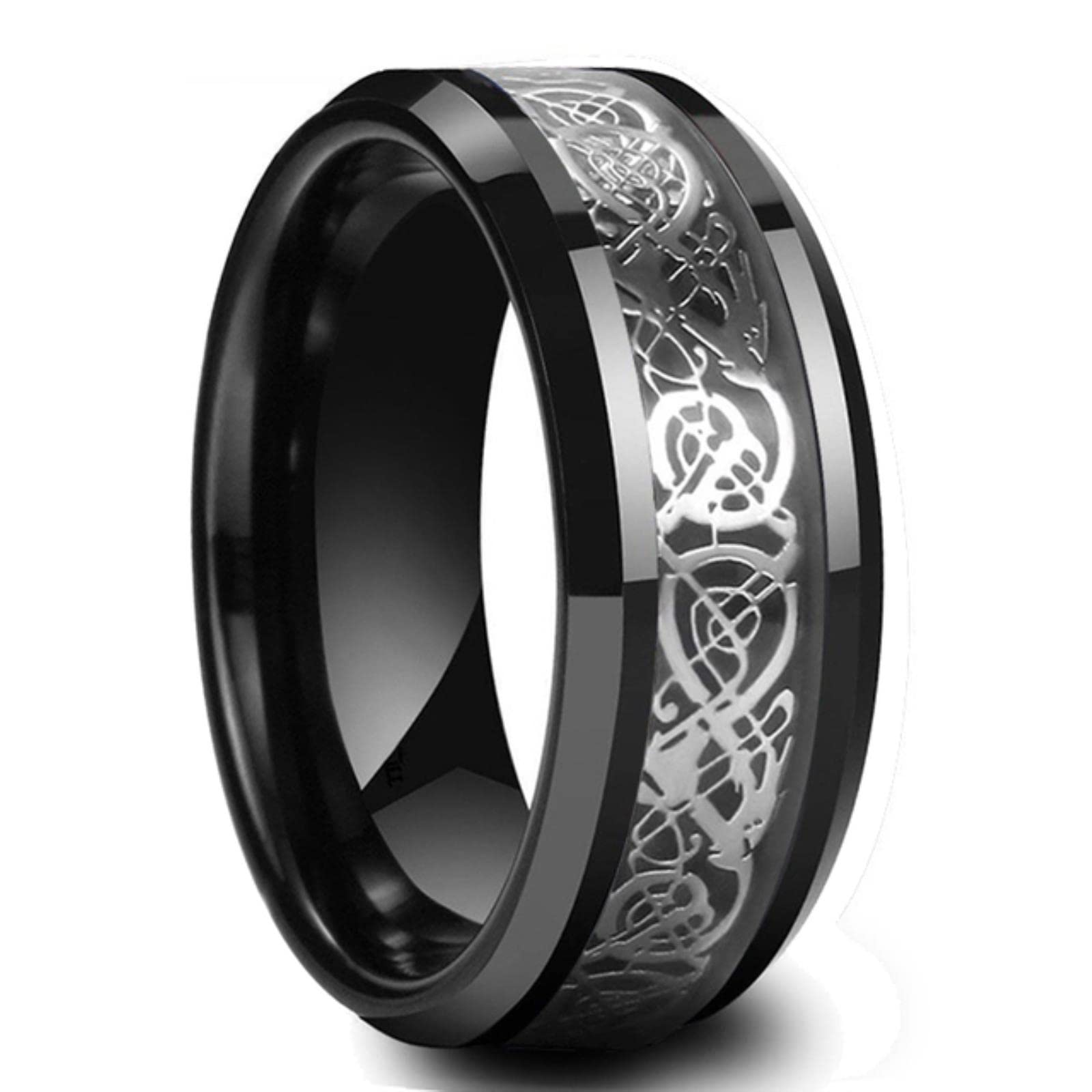 WSZJLN Fashion 8mm Men Silver Color Tungsten Wedding Ring Blue Zircon Stone Inlaid Polished Flat Ring For Men Wedding Band Jewelry-12,Style 14