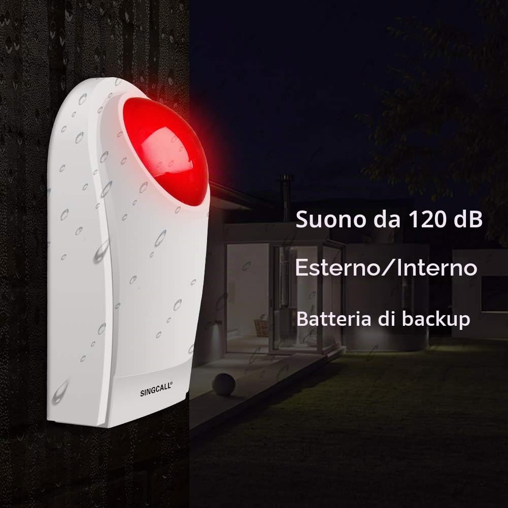 SINGCALL Kit di allarme con sirena stroboscopica rossa lampeggiante | e pulsanti di chiamata,sistema di allerta SOS con telecomando,ideale per la sicurezza di casa,1 sirena+2 pulsanti di chiamata