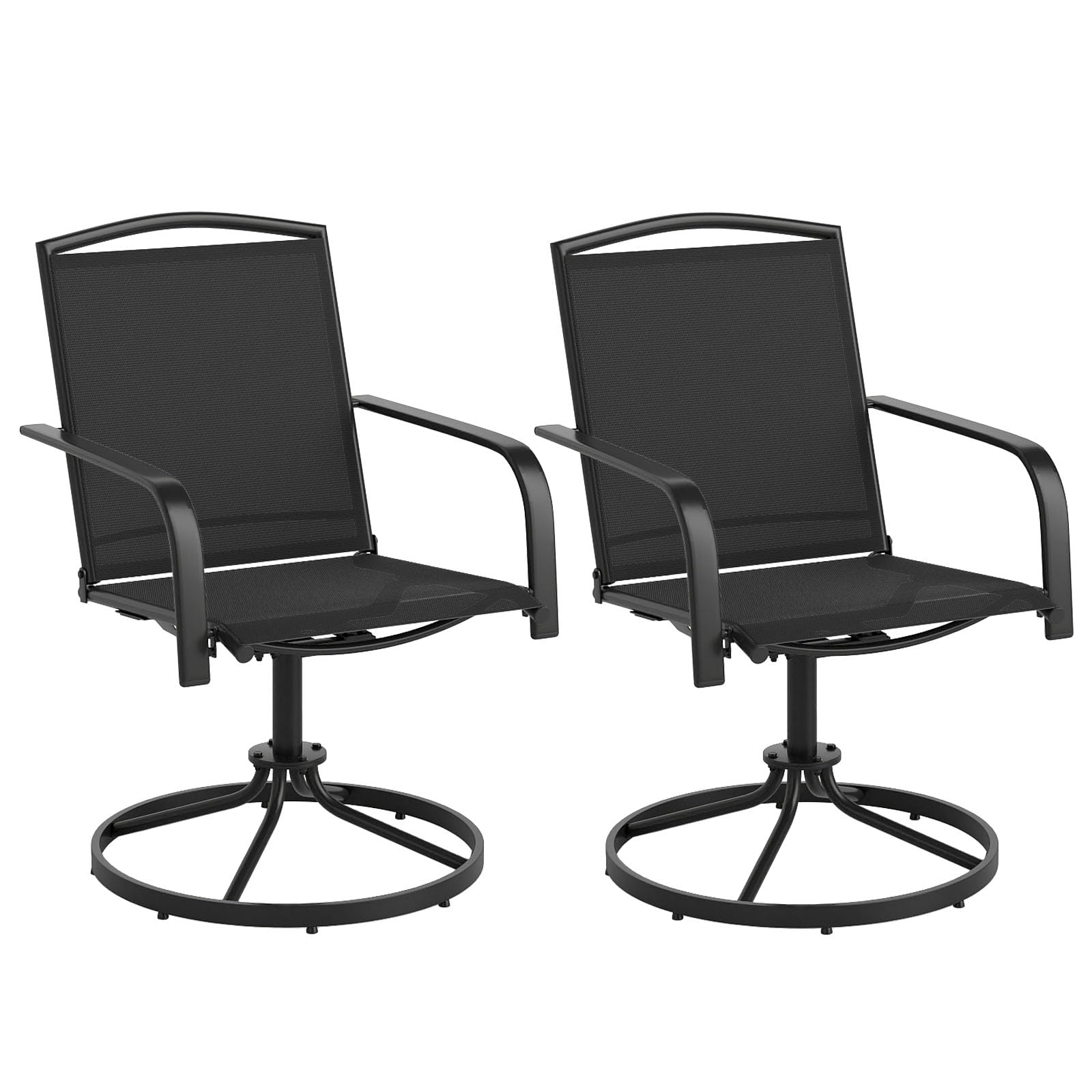 GIANTEX Lot de 2 chaises à bascule rotatives, fauteuils avec dossier haut, accoudoirs et tissu respirant, cadre en métal, charge jusqu'à 150 kg, chaises pour patio, jardin, terrasse (Noir)