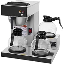 SYBO 12-Cup Commercial Coffee Maker, Pour Over Drip Coffee Maker Brewer with 3 Lower Warmers and 3 Glass Decanters, Stainless Steel Cafetera