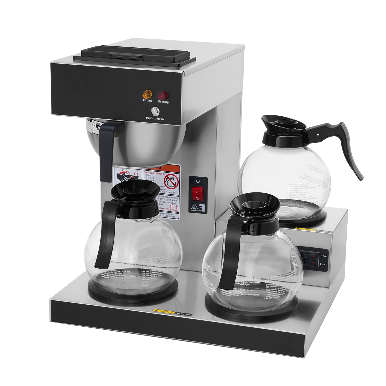 SYBO 12-Cup Commercial Coffee Maker Pour Over Drip Coffee Maker Brewer with 3 Lower Warmers and 3 Glass
