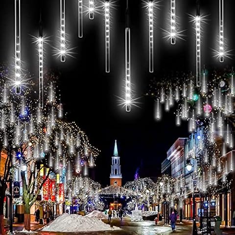 288LED Meteorschauer Regentropfe Lichter,KINGCOO Wasserdicht 30cm 8 Tubes Schneefall Eiszapfen Lichtschläuche Solar Lichterkette Cover