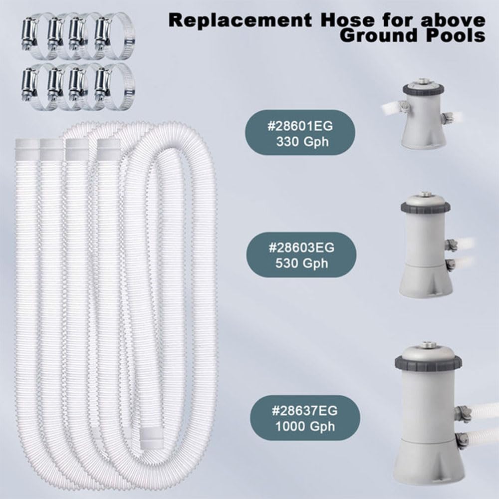 Lote de 4 mangueras de repuesto de piscina, con 8 conectores roscados de metal, para manguera de succión bomba de piscina fuera, tubos de piscina Ø 32 mm, (longitud 1,5 m, blanco)