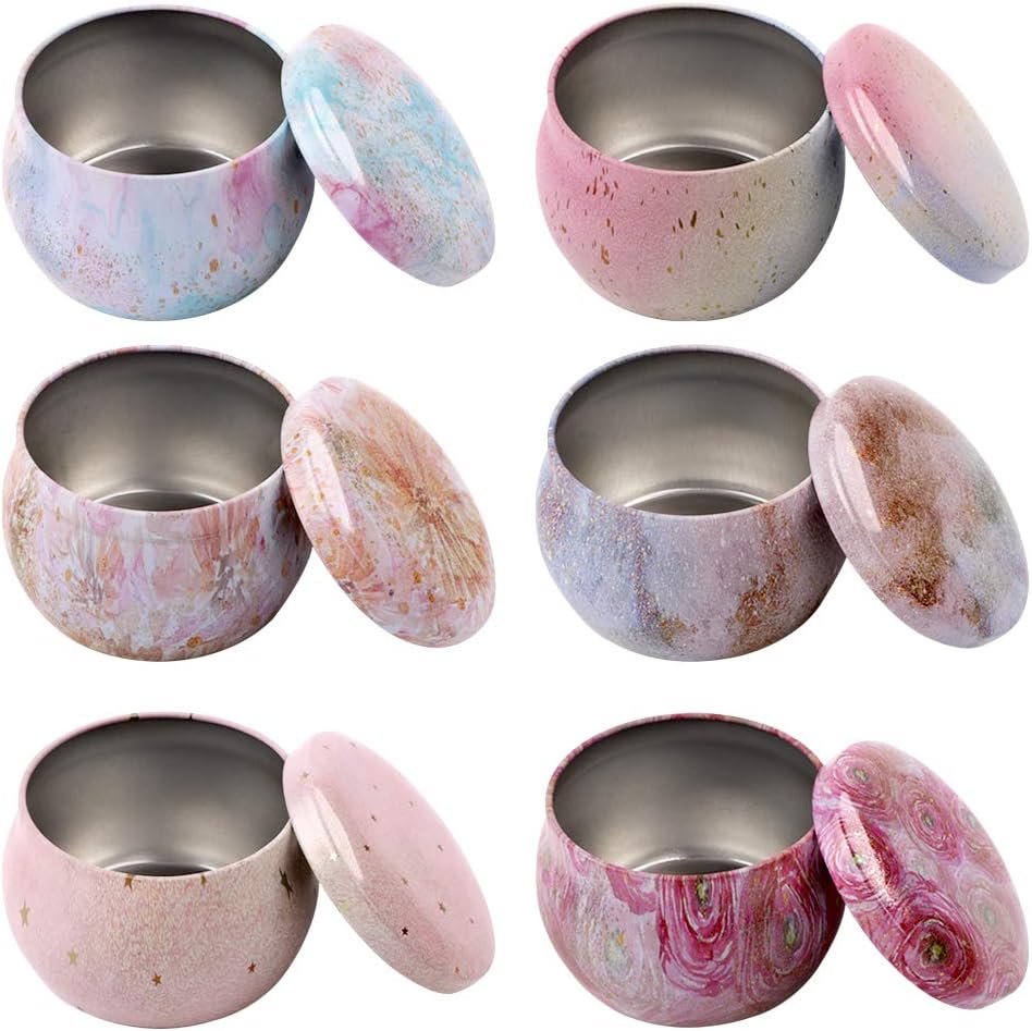 6 Candle Tins with Lids for DIY Candle Making kit Small Empty Metal Jar Tins Container Retro European Style Reusable Candy Case for Homemade Tealights,for Dry Storage,Spices,Camping,and Gifts
