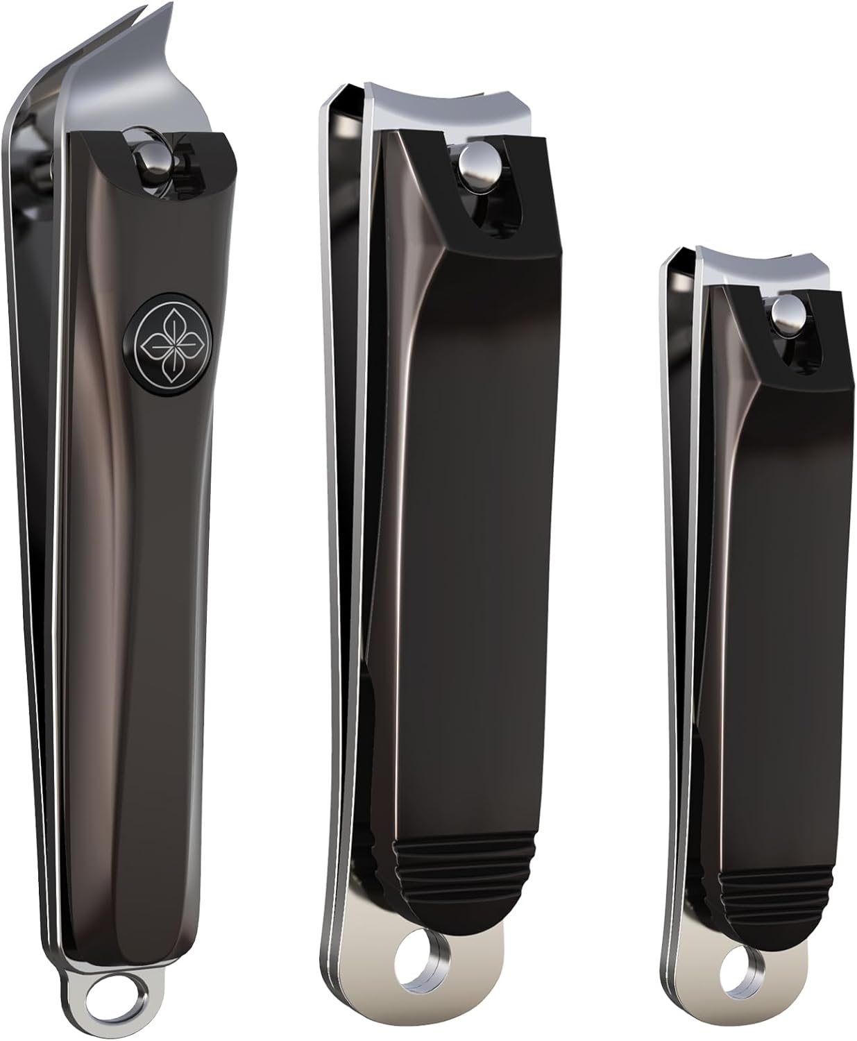 GLAMFIELDS 3pcs Nail Clippers Set, Black Stainless Steel