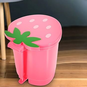 Kawaii Small Trash Can With Lid, Red Strawberry Waste Bin, Desktop Paper Garbage Basket, Plastic Storage Bucket For Bathrooms, Kitchens, Offices, Cars