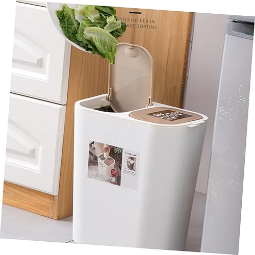 Miniatura 2 de Cubo de basura de doble cubierta para cocina, hogar, contenedor de basura seco y húmedo, secciones de plástico PP fácil vacío, beige
