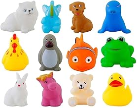 Mix Cute Animals Swimming Water Toys Non-Toxic,BPA Free Colorful Soft Rubber Float Squeeze Sound Squeaky Bathing Toy for Baby Chu Chu Toy Set - Mix Animals (Pack of 12)