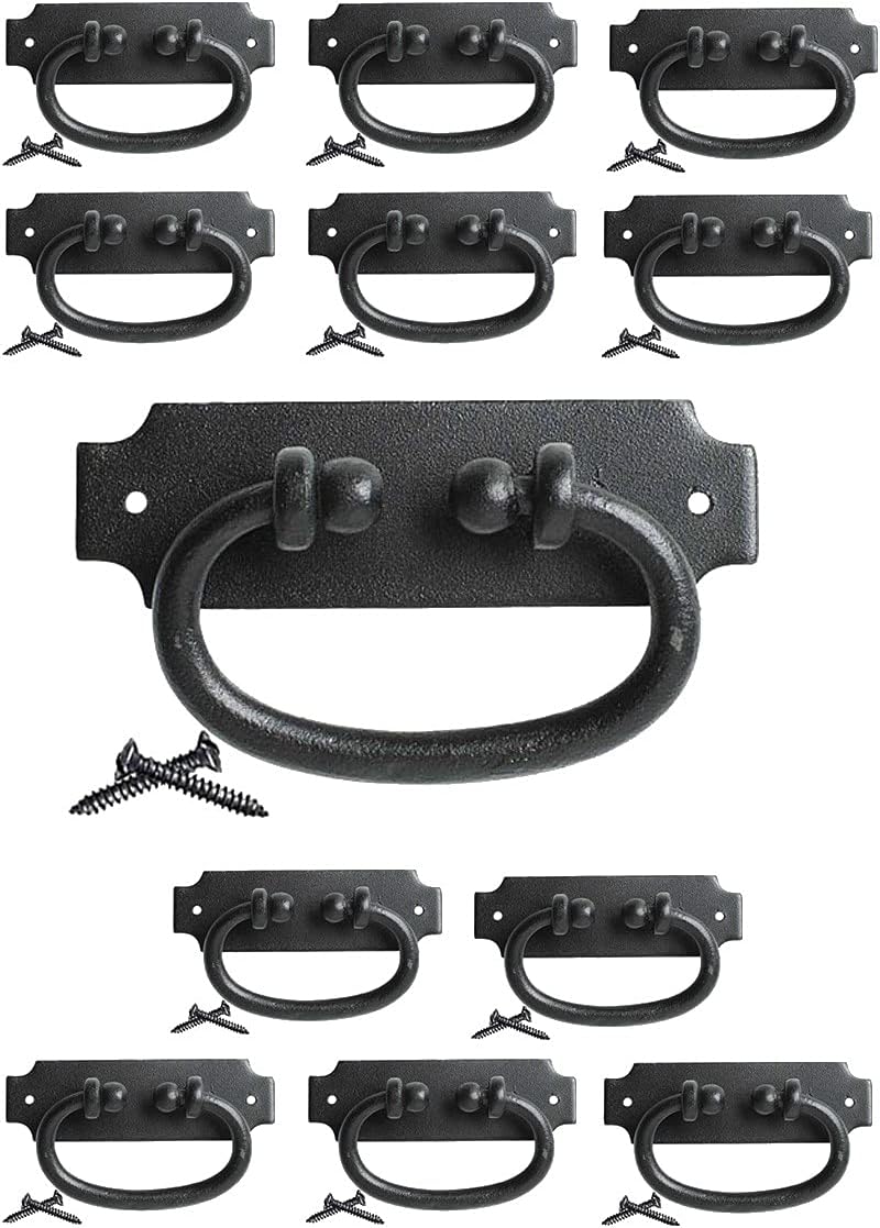 Renovators Supply Manufacturing Cabinet Pulls 5.25 in. Black Wrought Iron Ring Drawer Pulls with Mounting Hardware Pack of 12