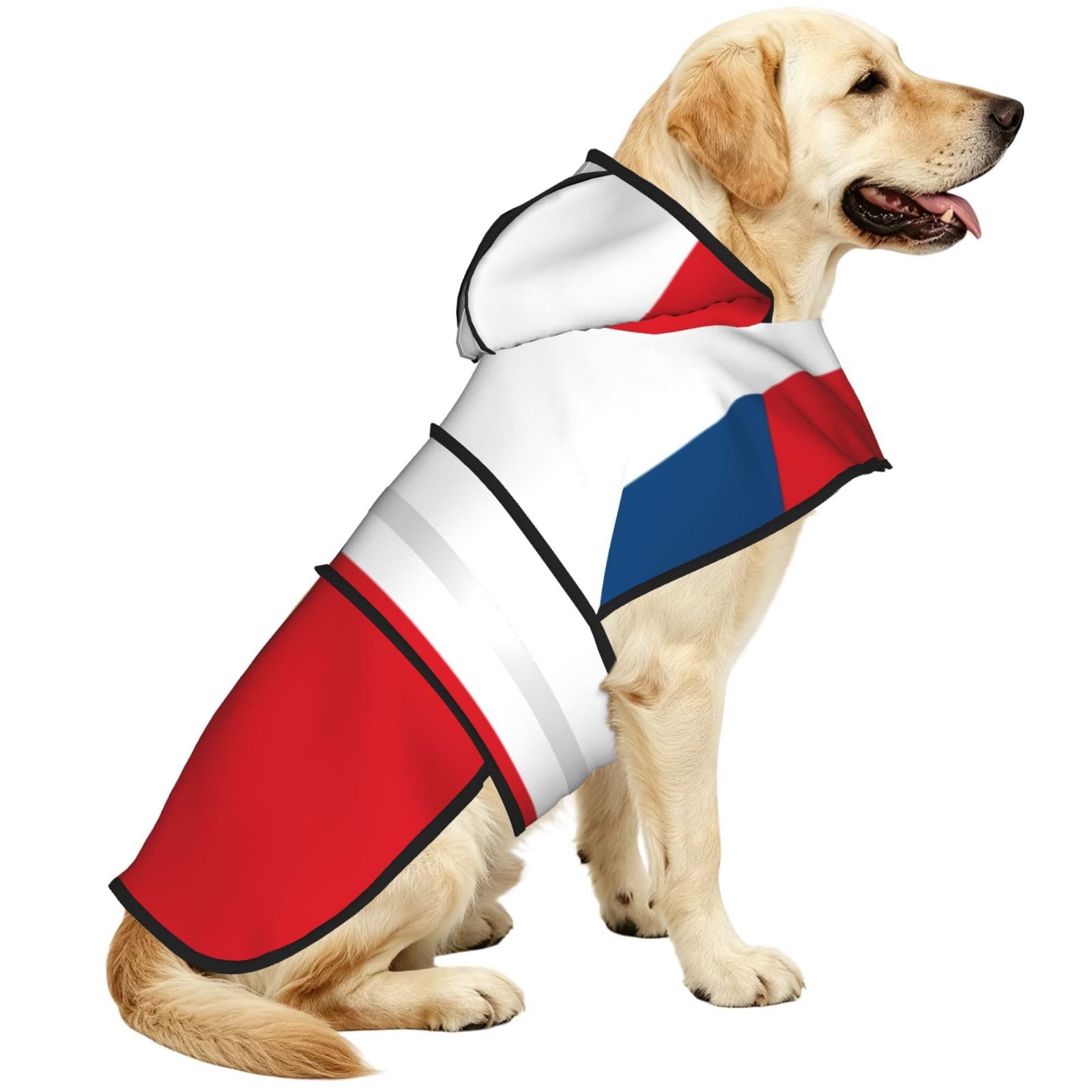 Czech Flag Waterproof Dog Raincoat And Rain Jacket With Hood, Reflective Strips And Adjustable Belly Strap, Fits Small To Large Dogs