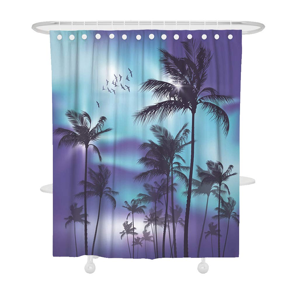 Oduo Coconut Tree 3D Shower Curtains Bathroom Shower Curtains Mould Proof Resistant Waterproof Washable Shower Curtain Liner With 12 Hooks - Beach Tree Print Bath Curtain (,90X180cm)