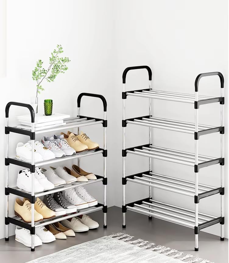 Image of 5 -Tier Shoe Rack for Closet, Entryway, or Bedroom - Large Capacity Tall Shoe Organizer Storage Shelf Holds 35 + Pairs Space Saving Freestanding Metal Shoe Stand with Steel Pipes & Plastic Connectors,