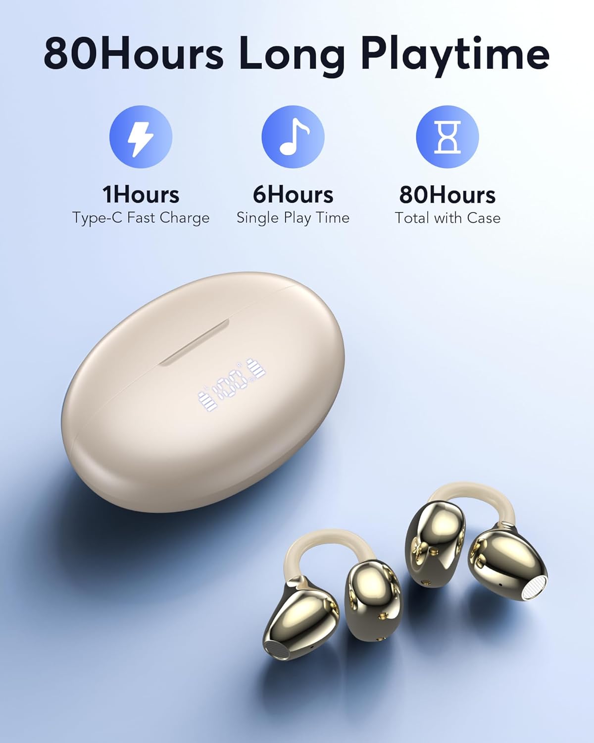 AI Translation Earbuds Real Time 198 Languages 80H Playtime Translator EarBuds Audifonos Traductores Inglés Español Wireless Earphones Bluetooth Headphones for Travel Business Meeting Learning Gold
