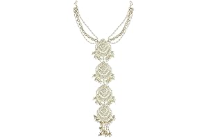 Gold-Plated Metal Indian Wedding Bollywood Floral Kundan Pearl Studded Beaded Head Chain/Paranda