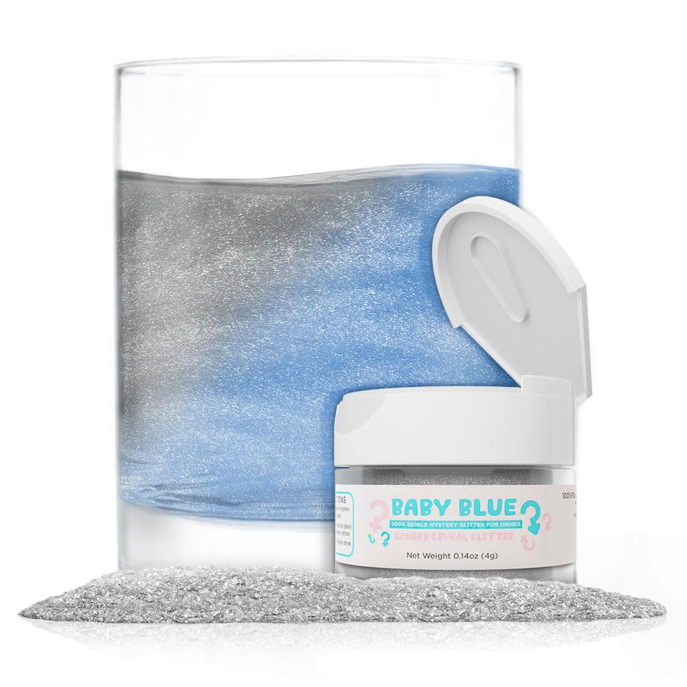 Brew Glitter - Baby Blue Gender Reveal (4g 1x Shaker Jar) | Color Changing Edible Drink Glitter Created for Cocktails, Beer, Wine, Soda, Tea, Lemonade, Juice, Garnish, & Any Other Beverage