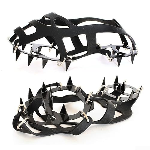 Crampons à glace à 18 dents en acier antidérapant pour chaussures d'hiver, randonnée, escalade, neige traction sur terrain glacé aventures en plein air (43-46) noir)