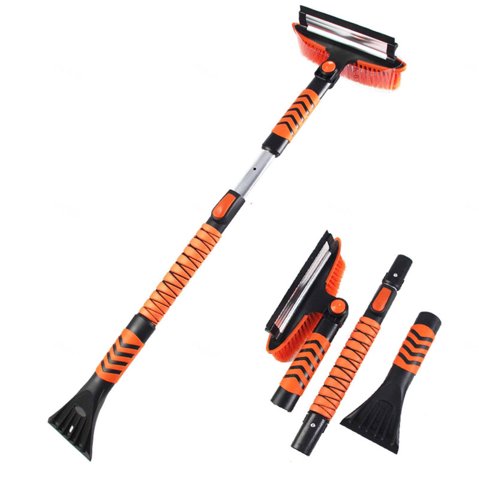 VIDECOR Rascador de Hielo y Cepillo para Nieve con Escobilla de Goma, Eliminación de Hielo de Nieve Extensible con Agarre de Espuma para Parabrisas, SUV, Camión, Ventana de Vehículo,Orange