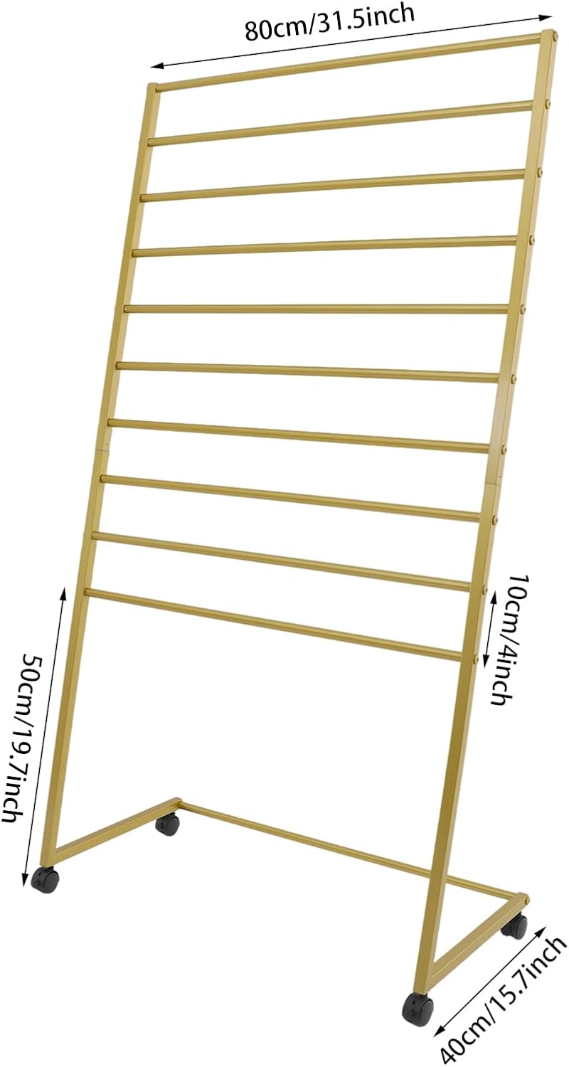 DouSeiAi 10-Tier Movable Scarf Organizer Holder Accessory Display Stand, Freestanding Metal Organizer Rack for Retail Stores, Towel, Belts, Ties, and Pants (Gold, 10-Tier)