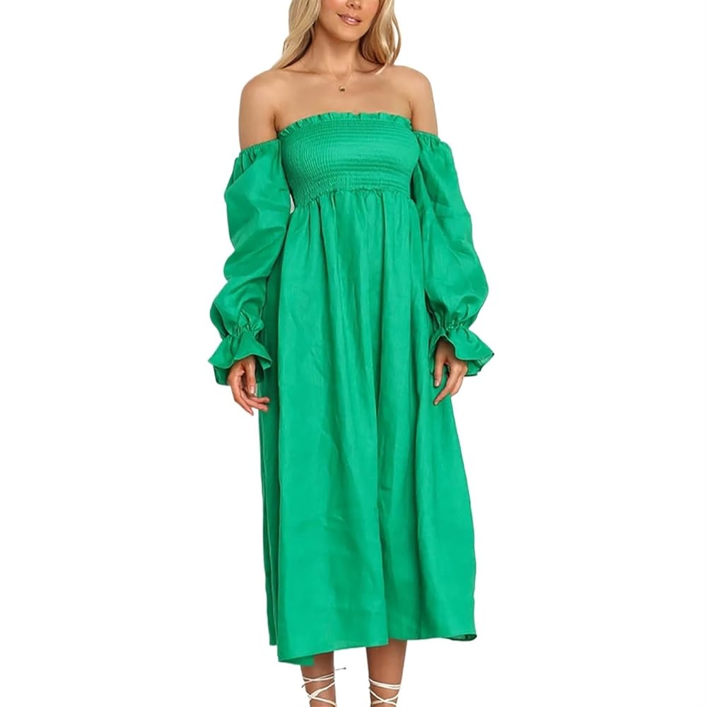 ワンピース MEDI OFF SHOULDER PUFF SLEEVE DRESS Ruffle Off Shoulder Puff Sleeve Summer Dress Above Knee